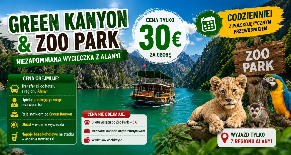 Green Canyon și Zoo Park cu ghid vorbitor de polonă – excursie din Alanya