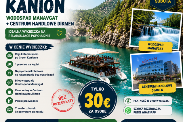 Green Kanion po południu – Wodospad Manavgat + Centrum Handlowe Dikmen